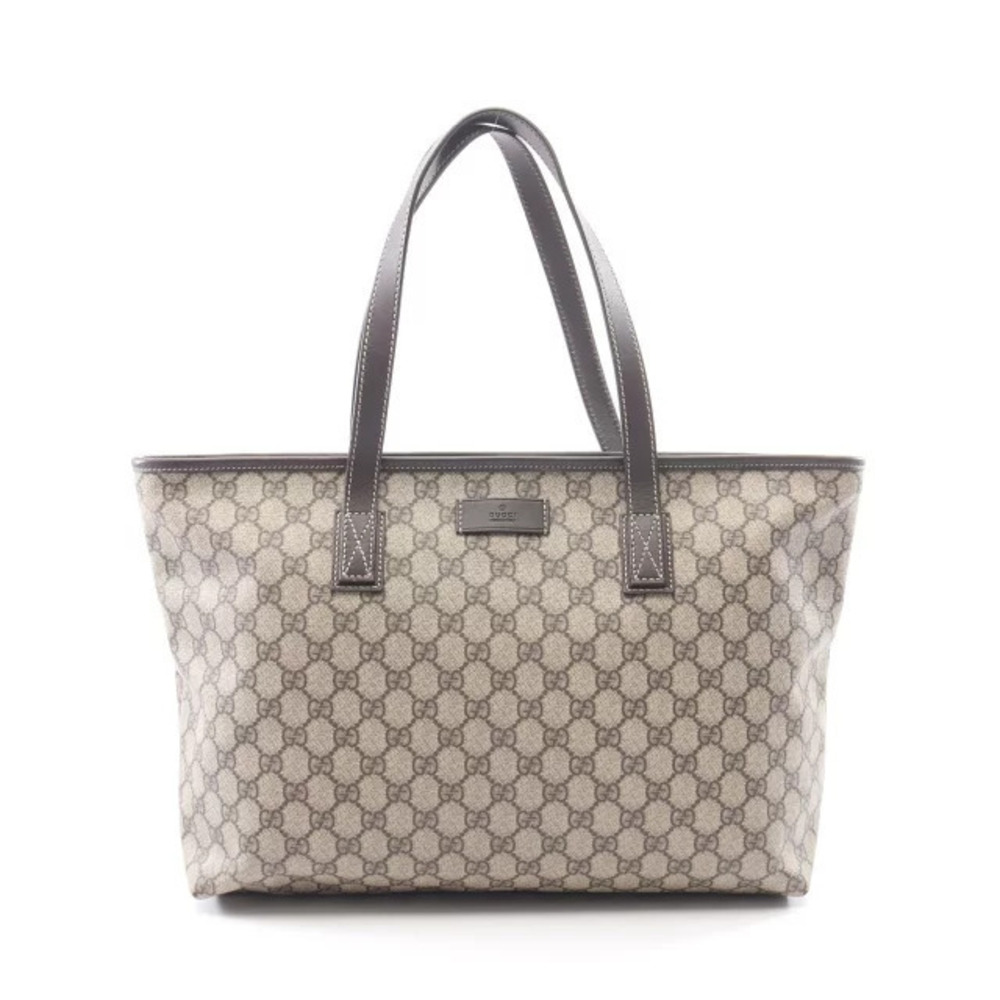 Gucci GG Supreme Tote Bag Canvas Leather Beige Cream Brown